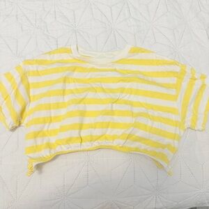 Zara Yellow and White Striped Cropped Tee
